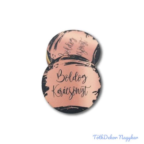 Kerek karácsonyi 5cm 5db/csomag - Boldog Karácsonyt Rosegold-fekete