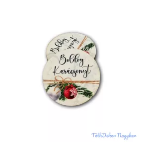   Kerek karácsonyi 7cm 5db/csomag - Boldog Karácsonyt fehér márvány