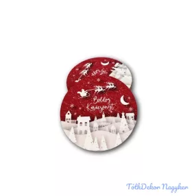   Kerek karácsonyi 7cm 5db/csomag - Piros alapon fehér város