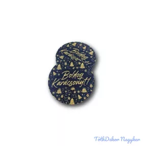   Kerek karácsonyi 7cm 5db/csomag - Boldog Karácsonyt arany-fekete