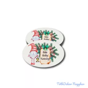   Nagy ovális 5db/csomag 5,5x8,5cm - Békés Boldog Karácsonyt Manó