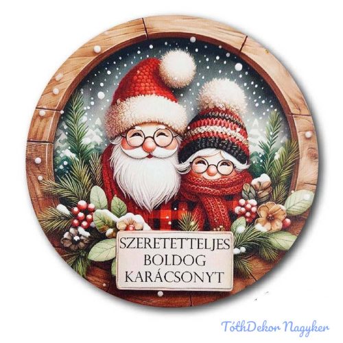 Karácsonyi kör tábla 13cm - Cuki pár - Szeretetteljes boldog Karácsonyt