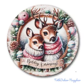   Karácsonyi kör tábla 13cm - Szarvaspár - Boldog Karácsonyt