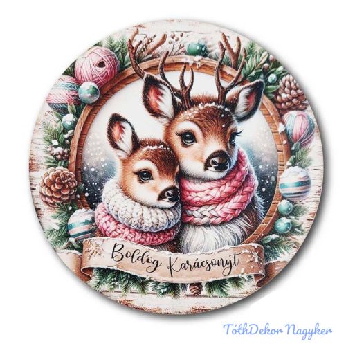 Karácsonyi kör tábla 20cm - Szarvaspár - Boldog Karácsonyt