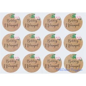   Boldog nőnapot matrica 24db/A4 lap - Fahatású fekete felirattal