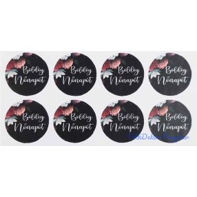 Boldog nőnapot matrica 24db/A4 lap - Fekete alapon