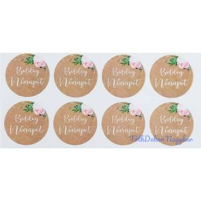   Boldog nőnapot matrica 24db/A4 lap - Fahatású fehér felirattal