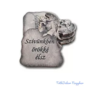   Kőtáblán könyöklő angyal 8x6cm - Szívünkben örökké élsz