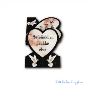   Galambos fekete keretes szív 6,5x8cm - Szívünkben örökké élsz