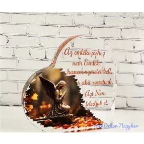 Vastag szív alakú plexi 10x10cm - Angyal