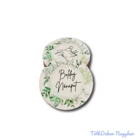 Boldog nőnapot 5x5cm kör fa 5db/csomag - Zöld virágos 