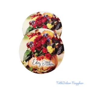 Kör fa tábla őszi 7cm - Édes otthon-Virágcsokor tökben