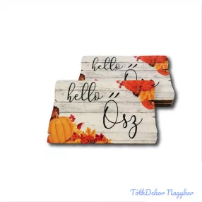 Őszi fatábla fahasáb 5,5x9,6cm - Hello ősz-Szürke
