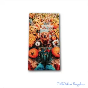   Őszi fatábla téglalap 14x7,5cm - Őszi csendélet-Kutyával