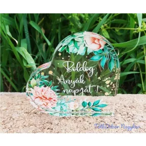 Kis plexi szív  Boldog anyák napját 6,6x6,6cm - Zöld