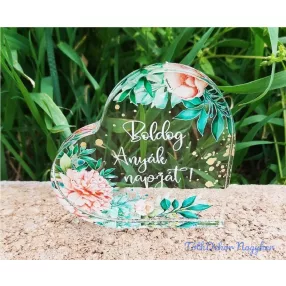 Közepes plexi szív  Boldog anyák napját 10x10cm - Zöld