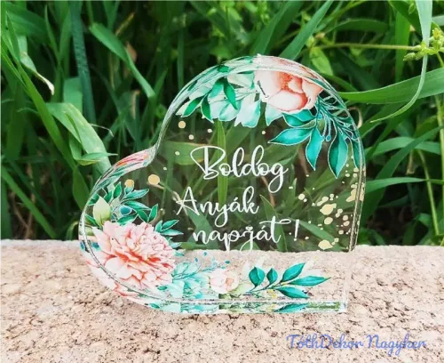 Közepes plexi szív  Boldog anyák napját 10x10cm - Zöld