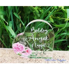   Közepes plexi szív  Boldog anyák napját 10x10cm - Rózsaszín