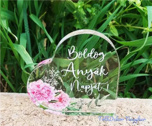 Közepes plexi szív  Boldog anyák napját 10x10cm - Rózsaszín
