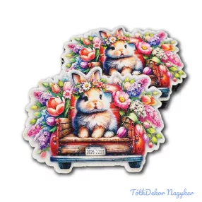 Nyuszi figura virágkoszorúval piros autón M7cm 5db/csomag