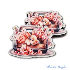   Nyuszi figura rózsaszín virágokkal autón  M7cm 5db/csomag