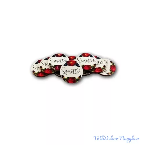Szeretlek virágos kis kör fa tábla 3cm 10db/csomag