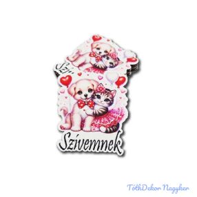 Kutya-Cica pár - Szívemnek 7,8x6,5cm 5db/csomag
