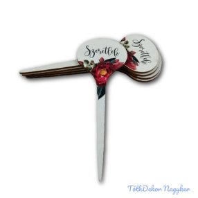   Vörös rózsás betűző - Szeretlek fehér alapos 11x5cm 5db/csomag