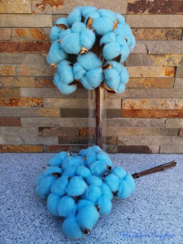 Gyapot drót száron 10 szálas dekoráció - Kék