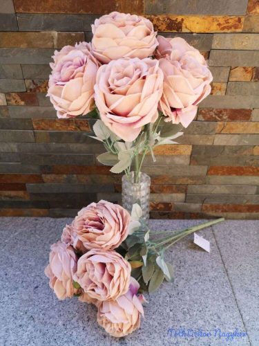 Peónia 7 fejes pasztel selyemvirág csokor 40 cm - Púder Rózsaszín