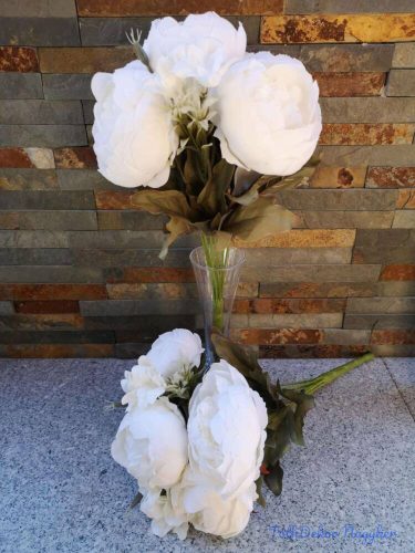 Peónia 7 ágú selyemvirág csokor 39 cm - Fehér