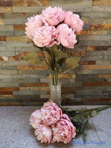 Peónia 5 ágú telt szirmú selyemvirág csokor 50 cm - Rózsaszín