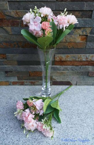 Vegyes hortenzia dália 5 ágú selyemvirág csokor díszítőkkel 30 cm - Rózsaszín mix