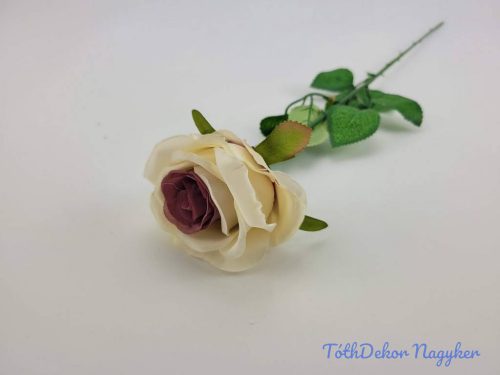 Nyíló rózsa szálas selyemvirág 60 cm - Krémes Mályva