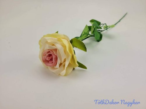 Nyíló rózsa szálas selyemvirág 60 cm - Krémes Rózsaszín