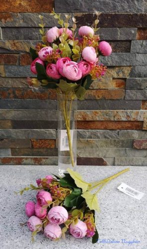 Boglárka aprófejű 5 ágú selyemvirág csokor díszítőkkel 28 cm - Rózsaszín mix