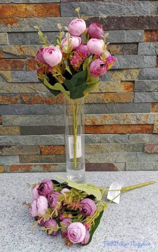 Boglárka aprófejű 5 ágú selyemvirág csokor díszítőkkel 28 cm - Lila-Rózsaszín mix