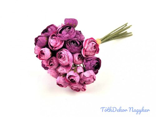 Boglárka 36 vegyes fejes kötegelt selyemvirág csokor 30 cm - Erős Rózsaszín-Lila mix