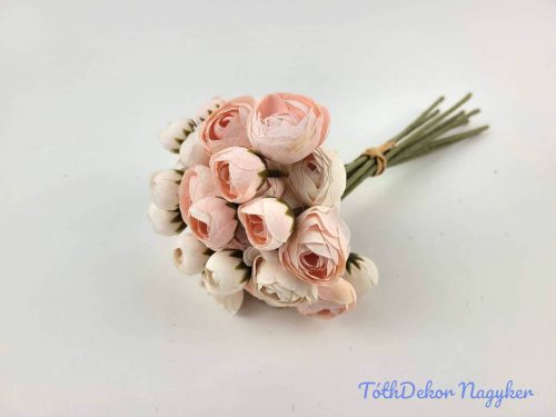 Boglárka 36 vegyes fejes kötegelt selyemvirág csokor 30 cm - Baba-Halvány Rózsaszín mix