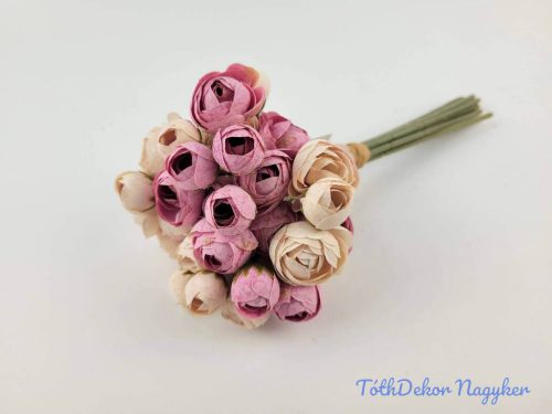 Boglárka 36 vegyes fejes kötegelt selyemvirág csokor 30 cm - Rózsaszín-Bézs mix