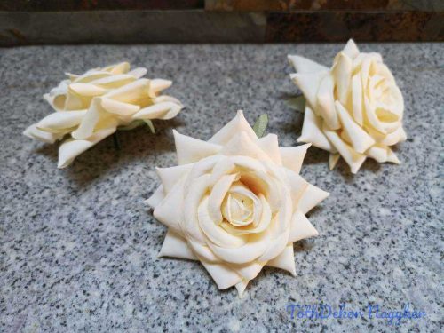Rózsa nyílott selyemvirág fej 8 cm - Krém