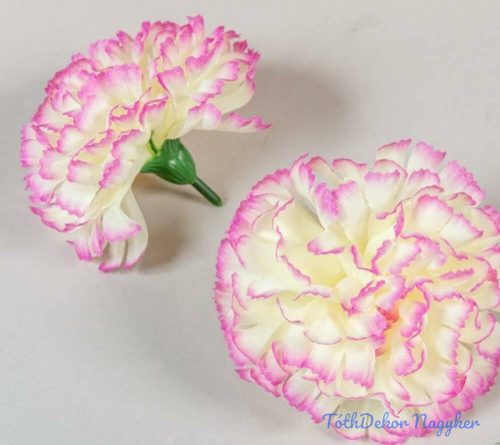 Szegfű selyemvirág fej 8 cm - Krém-Világos Lila Cirmos