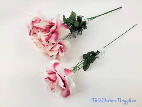 Nagyfejű szálas selyem rózsa 51 cm - Törtfehér Foltos