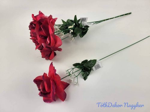 Nagyfejű szálas selyem rózsa 51 cm - Burgundi