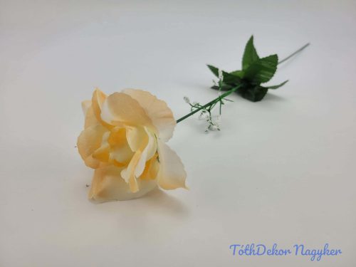 Nyílott rózsa szálas selyemvirág 50 cm - Halvány Barack