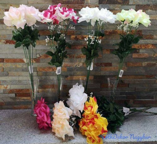 Nyílott rózsa szálas selyemvirág 50 cm 8 szín/#