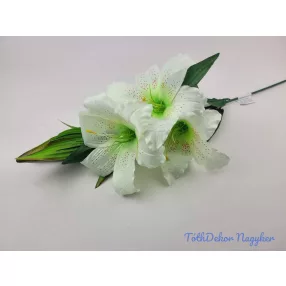 Liliom 3fej+2bimbó selyem ág 82cm - Zöldes Fehér