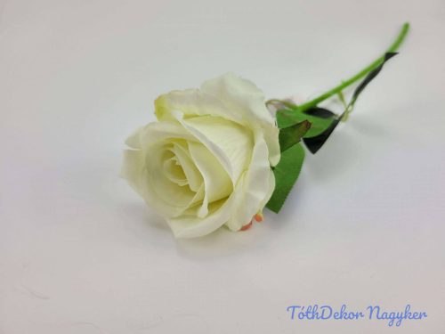 Élethű rózsa szálas selyemvirág 51 cm - Halvány-Zöldes Krém