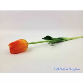   Tulipán gumi szálas élethű szár + levél 45 cm - Piruló Narancs