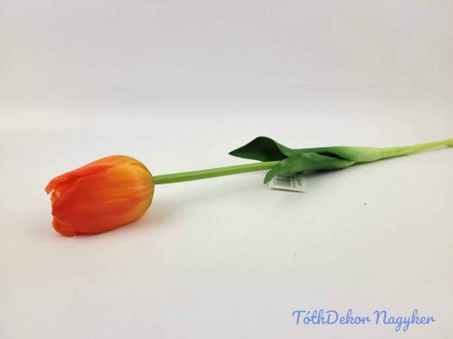 Tulipán gumi szálas élethű szár + levél 45 cm - Piruló Narancs